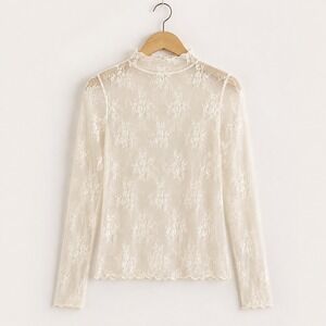 B 197. New Viral Zenana Nude Sheer Lace Long Sleeve Top Layering Blouse S-M